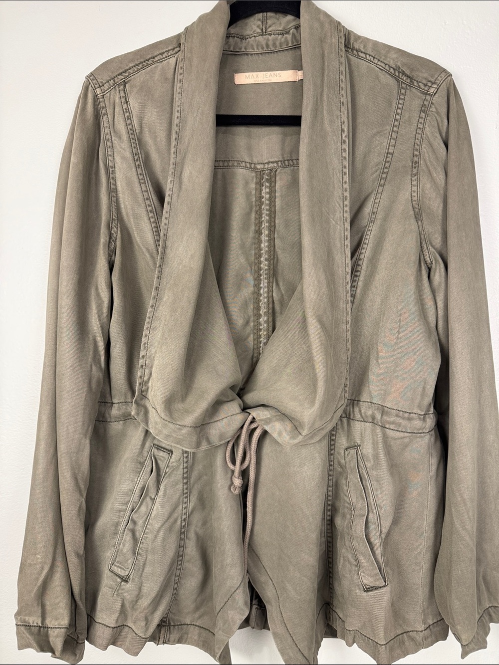 Max Jeans Drape Front Tencel Jacket - Olive Green Utility - Size Large